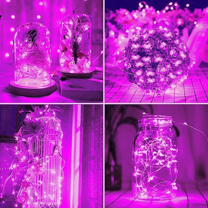 2 Pack Total 200 LED 66FT Solar Powered Copper Wire String Lights Outdoor, Waterproof, 8 Modes Fairy Lights for Valentines Day Decor, Garden, Patio, Party, Christmas, House (Pink)
