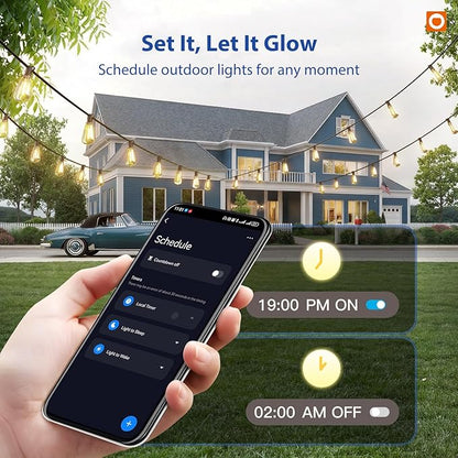 addlon 100FT LED Outdoor String Lights with APP Control Waterproof Patio Lights with Shatterproof ST38 Bulbs, Dimmable Outside Hanging Light Connectable for Porch, Backyard, Bristo, Garden