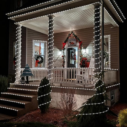 YEGUO Solar Christmas Lights Outdoor Waterproof, 2 Packs Each 33ft 100 LED Rope Lights, 8 Modes Fairy String Lights in Clear Thin Tube for Camping Fence Patio Garden Trampoline Deck(White)