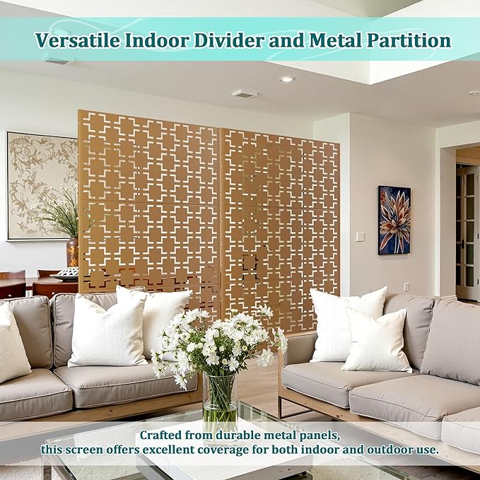 Metal Privacy Screen Outdoor Privacy Screen, Freestanding Fence Panel for Outside, 72''H×47''W, Decorative Screen Panel for Backyard/Patio/Deck