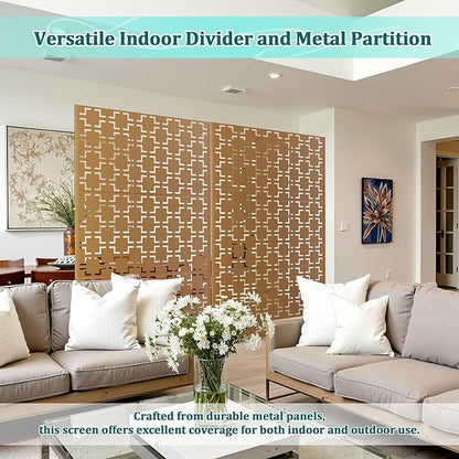 Metal Privacy Screen Outdoor Privacy Screen, Freestanding Fence Panel for Outside, 72''H×47''W, Decorative Screen Panel for Backyard/Patio/Deck