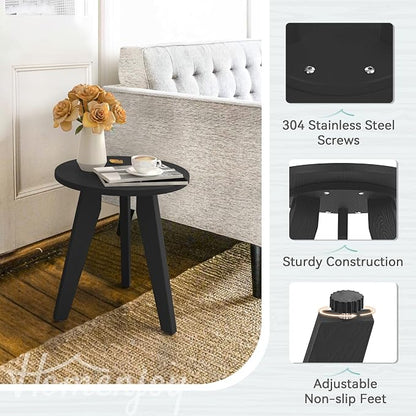 HDPS Outdoor Side Table Set of 2, Small Round Side Table Weather-Resistant, Outdoor Side Tables for Patio, Porch, Deck, End Table for Plant Stand, Living Room, Bedroom, Black