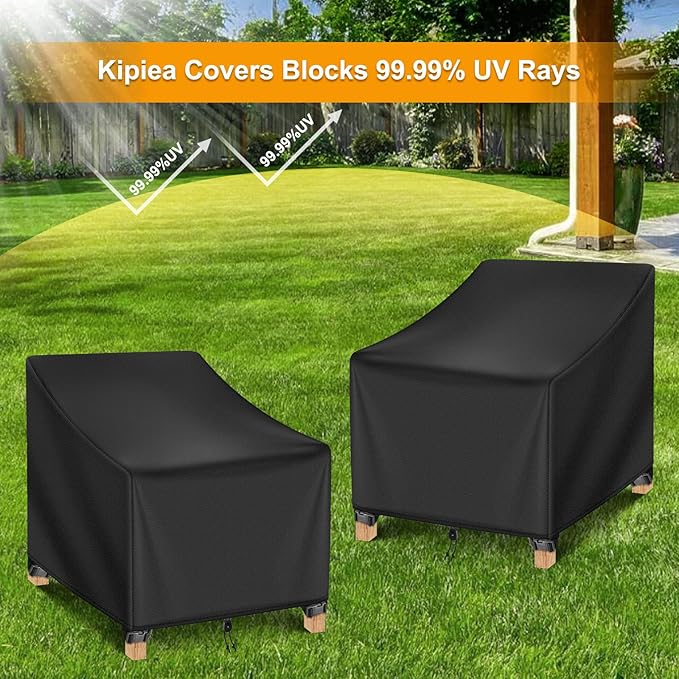 Kipiea Patio Chair Covers Waterproof Winter 2 Pack - Heavy Duty Lawn Outdoor Furniture Chair Covers with Anti UV and No Tears, No Fading (38" W x 31" D x 31" H)