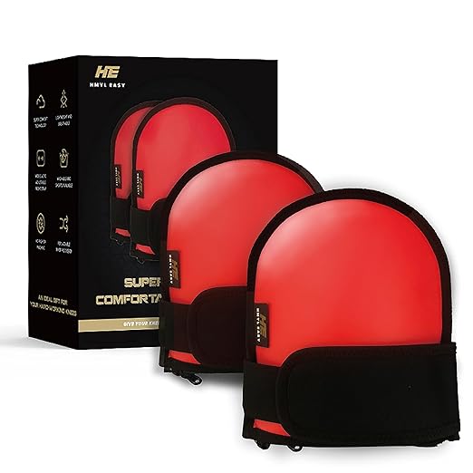 Replaceable Inner Cushion Knee Pads for Work, Super Soft Leather Knee Pads for Gardening, Cleaning, Construction, Flooring and Garage –Shorts Available, RED