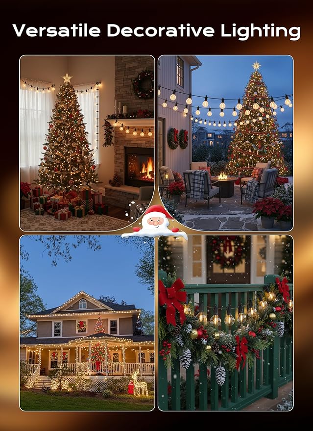 Brightown Outdoor String Lights, 50FT 25 G40 Bulbs Shatterproof Patio Lights, IP65 Waterproof Dimmable Hanging Connectable Globe LED Outdoor Lights for Backyard, Bistro, Porch, Deck, Balcony