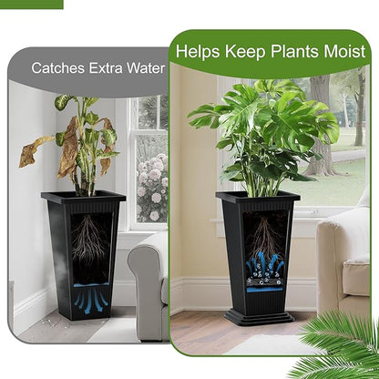 24-Inch Tall Planters Set of 2 for Outdoor and Indoor Use,Tapered Flower Pots with Drainage Tray, Front Porch and Patio Decor,Ideal for Large Plants (Stripes-Black)