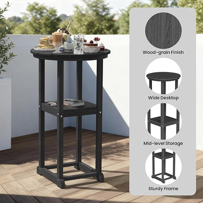 Ciokea Balcony Chairs and Table 3 Pieces Set, Outdoor High Top Bar Set, HDPE Oversized Adirondack Bar Chairs Set of 2 and Round Table for Outside Dining Bistro Poolside Backyard, Black