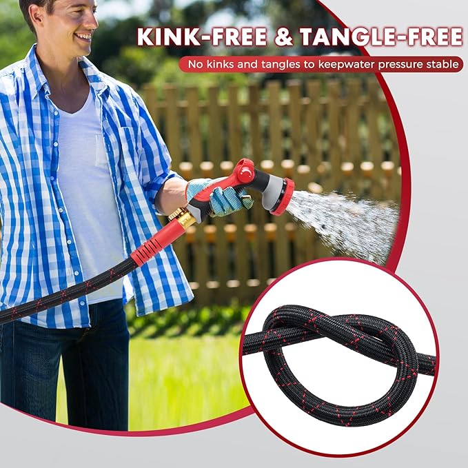 PANYEE 100FT Garden Hose, Flexible Water Hose,Lightweight Non-Expanding Leak Proof hose with 10 Functions Sprayer, Durable, Anti-Kink,Pressure Resistant for Yard, Outdoor