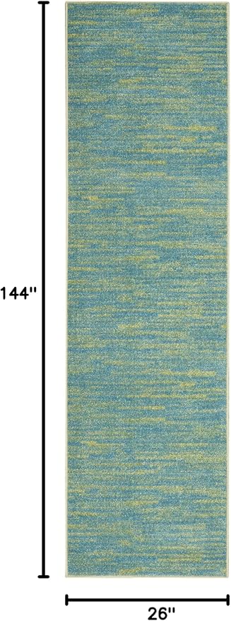 Nourison Home Essentials Indoor/Outdoor Blue Green 2'2" x 12' Area Rug, Easy Cleaning, Non Shedding, Bed Room, Living Room, Dining Room, Backyard, Deck, Patio (2x12)