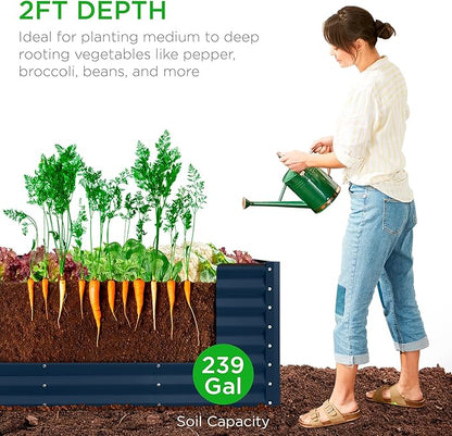 Best Choice Products 8x2x2ft Raised Outdoor Metal Garden Bed, Rectangular Planter Box for Herbs, Flowers, and Deep Root Vegetables w/ 240 Gallon Capacity - Navy