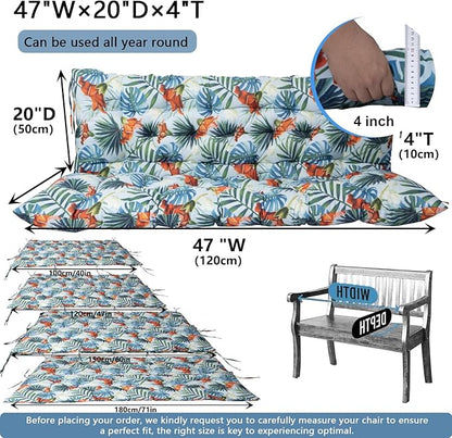 Outdoor Swing Cushions 3 Seater Waterproof, Replacement Bench Cushions for Outdoor Patio Furniture with Backrest, Porch Swing Cushion with Ties for Lawn and Garden (Summer, 40x47in)