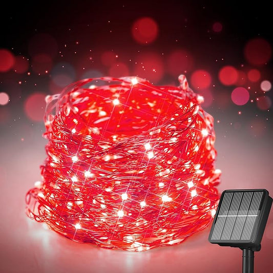 Selarlyt Solar String Lights for Outside, 72Ft 200 LED Solar Fairy Lights with 8 Modes, Solar Powered Fairy Lights Waterproof for Christmas Tree Garden Party Wedding（Red）