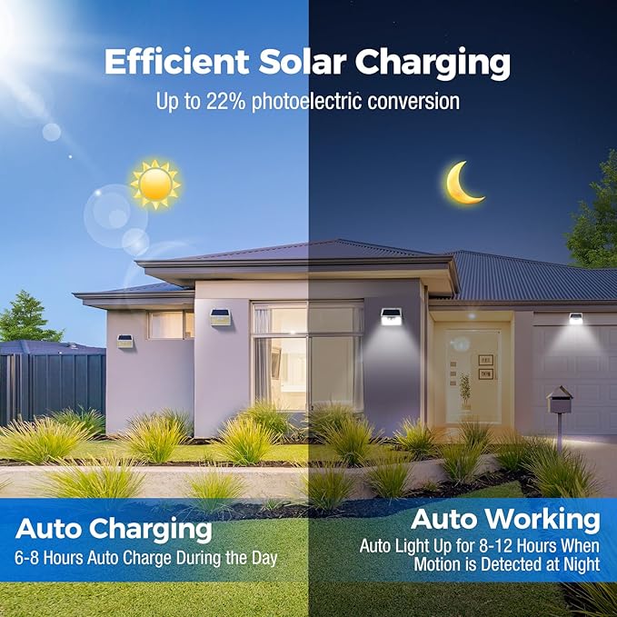 Peasur White Solar Lights Outdoor Waterproof, 8 Pack 140LED Bright Motion Sensor Security Lights 3 Modes, Solar Powered Fence Wall Light for Garden Yard Outside