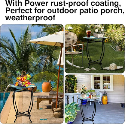 Patio Side Table, Weather Resistant Metal Side Table，Side Table for Patio Yard Porch Balcony Garden Bedside Plant Stand Indoor Outdoor ，Small Round Outdoor End Table
