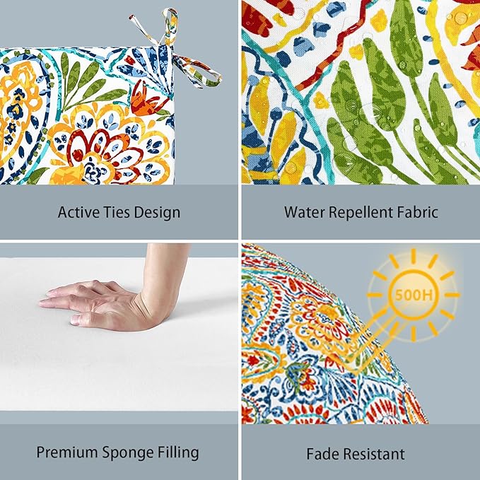 LVTXIII Outdoor Chair Cushions 19"x19"x2" Pack of 2, Water-Repellent Square Corner Memory Foam Seat Cushions with Ties for Garden Patio Furniture, Paisley Multi