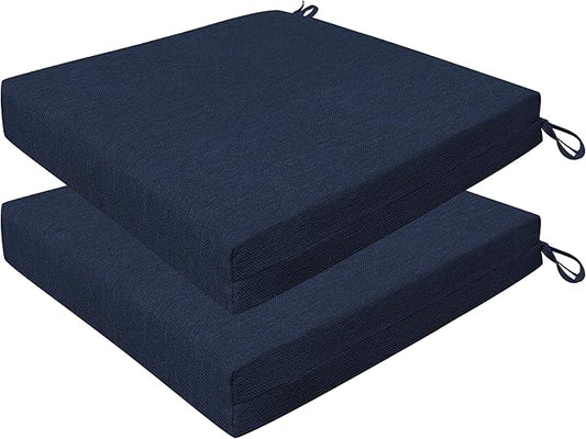 Honeycomb Outdoor Set of 2 Seat Pads, 20 x 20, Textured Solid Indigo Blue Dining Chair Cushions for Patio Furniture