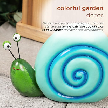 Alpine Corporation 7" Tall Outdoor Swirl Snail Statue Whimsical Accent, Weatherproof Garden Decor, Blue