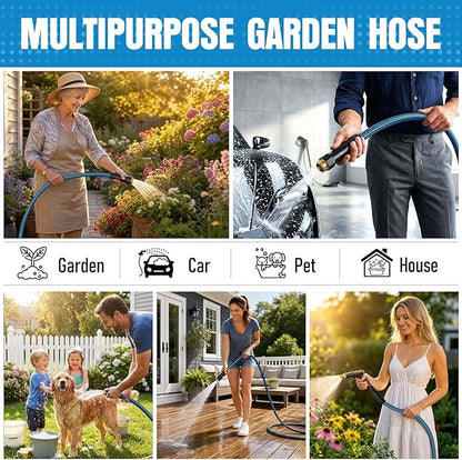 NON-EXPANDABLE 100 ft Garden Hose, Heavy Duty Flexible Water Hose, Kink Resistant Lightweight Hybrid Hose with Durable Fabric Skin, Leakproof Hose Male to Female Fittings