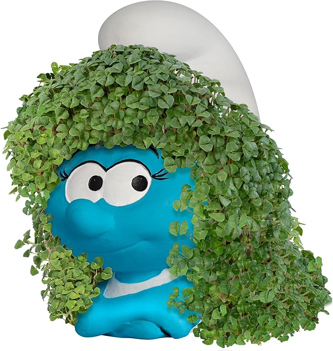 Chia Pet Smurfette with Seed Pack, Decorative Pottery Planter, Easy to Do and Fun to Grow, Novelty Gift, Perfect for Any Occasion
