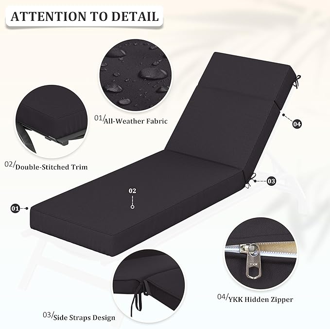 Chaise Lounge Cushions Outdoor, 72" L X 21" W X 4" D Lounge Chair Cushions for Outdoor Furniture, High-Density Foam Outdoor Chaise Cushion-Waterproof Fade-Resistant ThickPatio lounge chair cushion