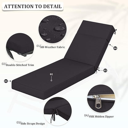 Chaise Lounge Cushions Outdoor, 72" L X 21" W X 4" D Lounge Chair Cushions for Outdoor Furniture, High-Density Foam Outdoor Chaise Cushion-Waterproof Fade-Resistant ThickPatio lounge chair cushion