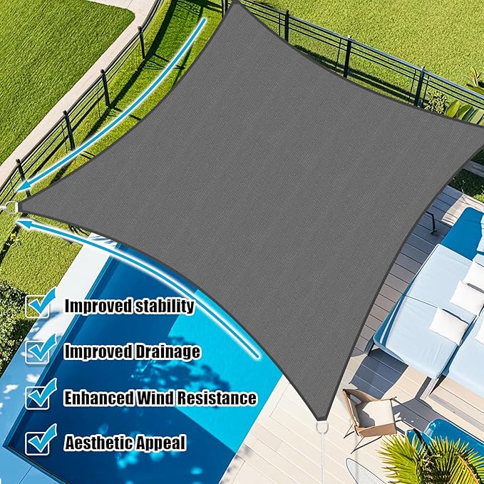Amagenix Sun Shade Sail 8'X10' Curved Edge Outdoor Shade Canopy Dark Grey Breathable 95% UV Block Shade Cloth for Patio Garden Backyard (We Make Custom Size)