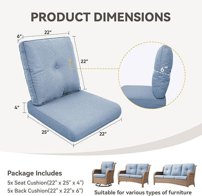 Patio Cushions for Outdoor Furniture - 22" x 25" x 4" UV Resistant Thick Foam Cushions Water Resistant Replacement Cushion for Outdoor Patio Furniture Chair/Sofa/Couch | Baby Blue | 5-Pack |
