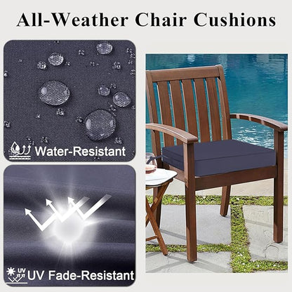 Outdoor Chair Cushions 24x24x4 Inch, Waterproof Grey Patio Furniture Cushions Set of 2 with Ties & Handle, 3 Year Color Fastness Square Replacement Seat Cushions for Sofa, Couch