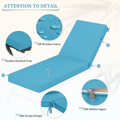 Chaise Lounge Cushions Outdoor, 80" L X 26" W X 4" D Lounge Chair Cushions for Outdoor Furniture, High-Density Foam Outdoor Chaise Cushion-Waterproof Fade-Resistant ThickPatio lounge chair cushion