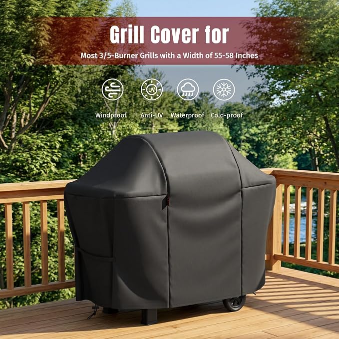 SHINESTAR 58 Inch Grill Cover for Weber Genesis II 300 Series & Genesis 300 Series, Heavy Duty Oxford Fabric BBQ Cover Waterproof UV Protection, Windproof with Magic Tape & Drawstring Bottom
