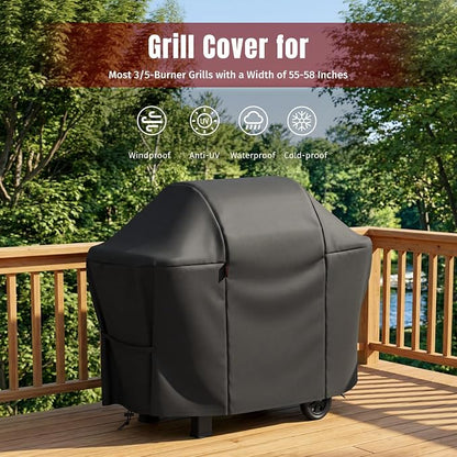 SHINESTAR 58 Inch Grill Cover for Weber Genesis II 300 Series & Genesis 300 Series, Heavy Duty Oxford Fabric BBQ Cover Waterproof UV Protection, Windproof with Magic Tape & Drawstring Bottom