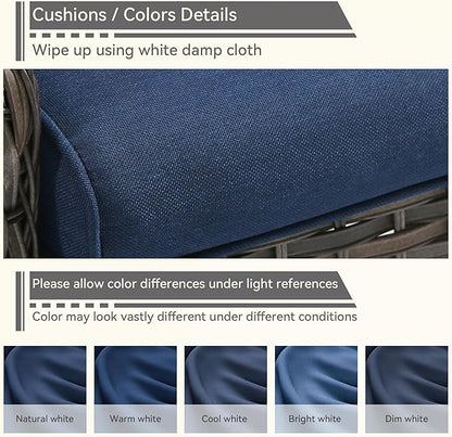 Patio Chairs Set of 2 Rattan Chair Patio Furniture Set with Thick Cushions and All-Weather PE Wicker for Garden, Patio and Porch, Navy