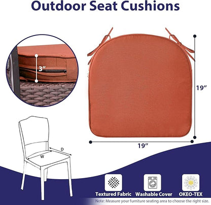 Outdoor Chair Cushions Set of 4 -Waterproof Outdoor Seat Cushions for Patio Furniture, Patio Chair Cushion with Handle and Ties, Round Out Door Chair Pads,19" x 19" x 3", Spice