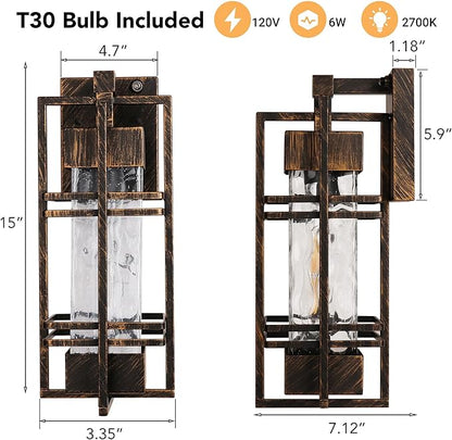 Dusk to Dawn Outdoor Front Porch Light Fixtures Wall Mount Gold-Swept Black,2 Pack Waterproof Wall Sconce Lights, Sensor Exterior Lighting Fixtures for House, Outside Lantern Lamp (Bulb Included)