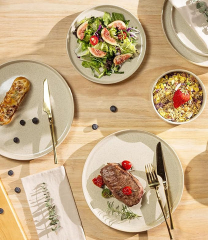 TheTerra Ceramic Dinnerware Set for 6, 18-Piece Plates and Bowls Set | Lightweight Porcelain Dish Set, Scratch Resistant, Oven & Microwave & Dishwasher Safe, Cappuccino