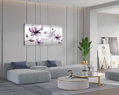 Muolunna BK06550 Purple Magnolia with Butterfly Flower Canvas Wall Art Picture 1 Panel 3D Wallpaper Modern Art Prints Painting for Bedroom Modern Office Wall Decor Artwork