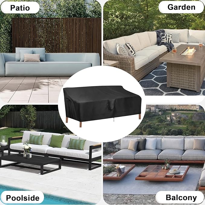 OutdoorLines Outdoor Waterproof Patio 4-Seater Couch Cover - UV Resistant Patio Sofa Furniture Covers Weatherproof Heavy Duty Glider Covers for Outdoor Furniture, 104Wx32.5Dx33H Inches, Black