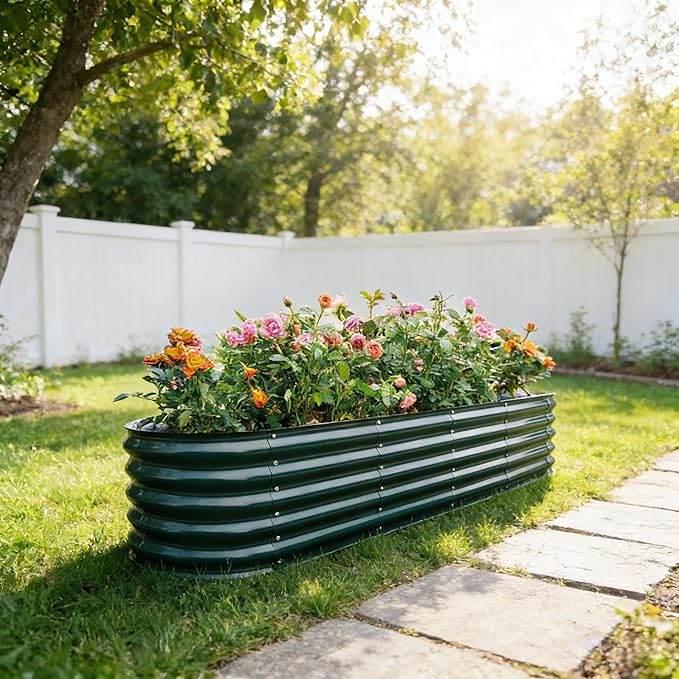 Gardmax Galvanized Raised Garden Bed, Lightweight Planter Boxes Outdoor with Easy Assembly, Large Garden Bed for Vegetables, Fruits, Flower Dark Green 8x2x1.5 FT
