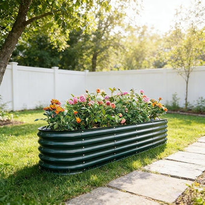 Gardmax Galvanized Raised Garden Bed, Lightweight Planter Boxes Outdoor with Easy Assembly, Large Garden Bed for Vegetables, Fruits, Flower Dark Green 8x2x1.5 FT