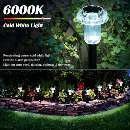 Priddop Solar Lights Outdoor Pathway Waterproof 8 Pack Cold White LED Acrylic Mushroom Decorative Garden Lights for Yard Landscape Patio Outside Decor