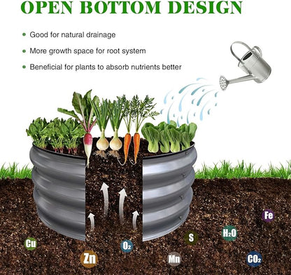GrowHaus 2x2x1FT Galvanized Raised Garden Bed, Planter Boxes Outdoor Round Metal Garden Beds for Planting Vegetables Flowers Herbs Silver