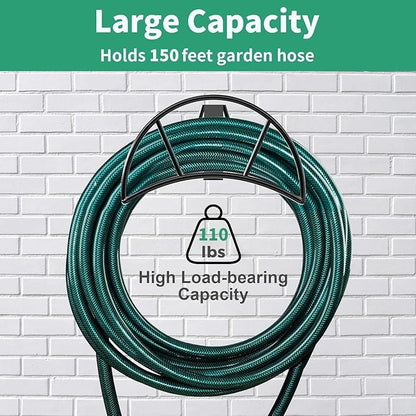 TomCare Garden Hose Holder Wall Mount Metal Water Hose Holder Holds 150Ft Hoses Heavy Duty Hose Hanger Sturdy Hoses Storage Organizer for Outside Yard Garden, Black