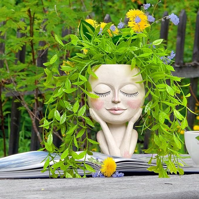 Face Planters Pots Head,Cute Succulents Plants Planters,Creative Resin Pots with Drainage Hole,Ideal Vase Gifts for Indoor Outdoor Garden Decor
