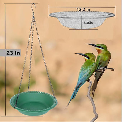 Hanging Bird Feeder Tray with Drainage Holes for Outside Fit Most Seed, Rugged Recycled Plastic Feeding Station, Great for Attracting Wild Birds (12 inch, Green)