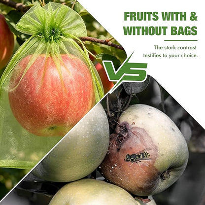 100 Pcs Drawstring Fruit Protection Bags, 6×9 Inch Green Mesh Fruit Net Covers, Anti-Bird Anti-Insect Garden Protective Bags for Fruit Tree, Tomato, Strawberry, Apple, Cherry, Grapes and Vegetables