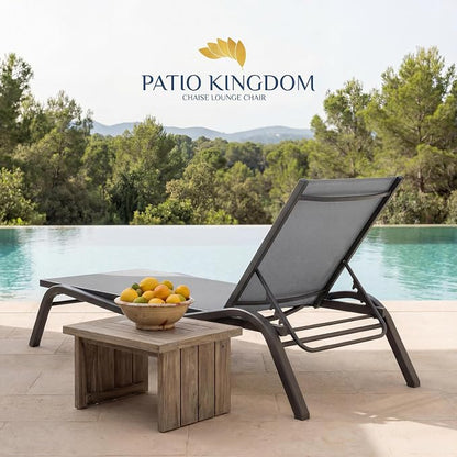 Adjustable Patio Chaise Lounge Chair, Outdoor Pool Lounger for Sunbathing & Tanning, All-Weather Textilene Sun Bed for Beach, Porch & Deck, Rust-Proof Aluminum Frame, Light Grey