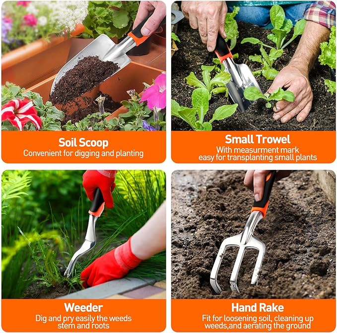 APSARAS USA Gardening Tool Set,Stainless Steel Heavy Duty Gardening Tools, Garden Tool Set with Non-Slip Rubber Grip,600D Oxford Cloth Storage Tote Bag, Perfect Garden Tools Gifts for Father