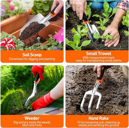 APSARAS USA Gardening Tool Set,Stainless Steel Heavy Duty Gardening Tools, Garden Tool Set with Non-Slip Rubber Grip,600D Oxford Cloth Storage Tote Bag, Perfect Garden Tools Gifts for Father