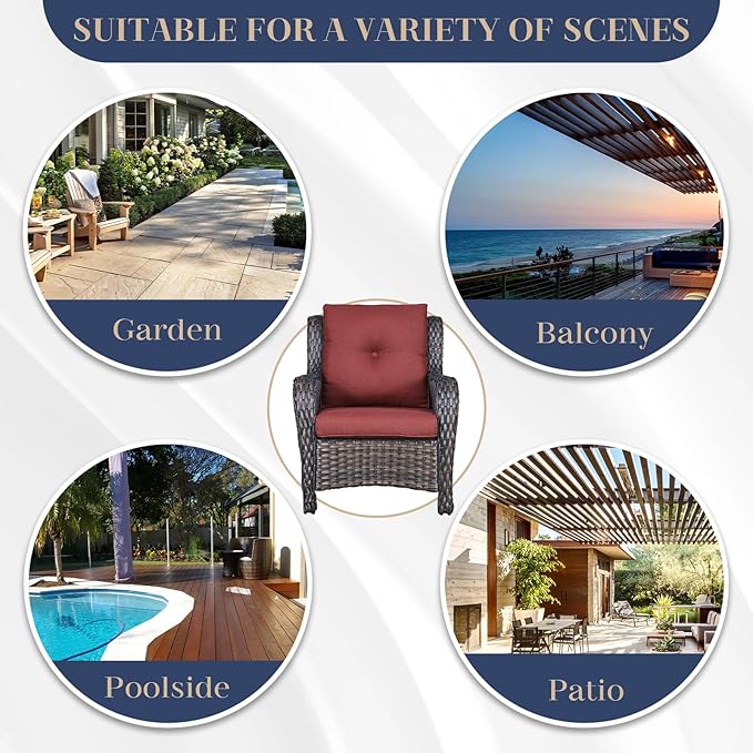 HUMMUH 4 Pieces Patio Furniture Set Wicker Patio Chairs Set of 2 with Ottomans Rattan Outdoor Furniture Conversation Set for Yard,Garden,Porch