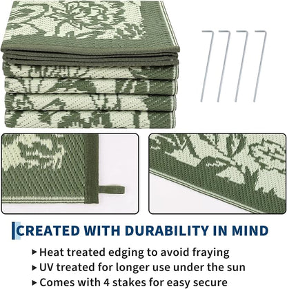 Garvee Outdoor Rugs 9' x 18’ Waterproof Reversible Mats, Large Area Plastic Straw Rug, Outside Carpet, Butterfly Floral Rv Mat for Patio Camping Picnic Backyard Deck Balcony Porch Beach Trailer